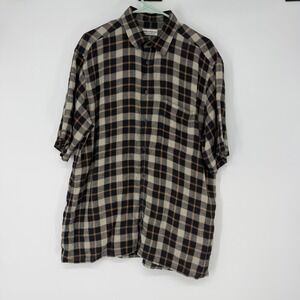 Bullock & Jones Mens 100% Linen Short Sleeve Button Up Shirt Plaid Swiss Made L